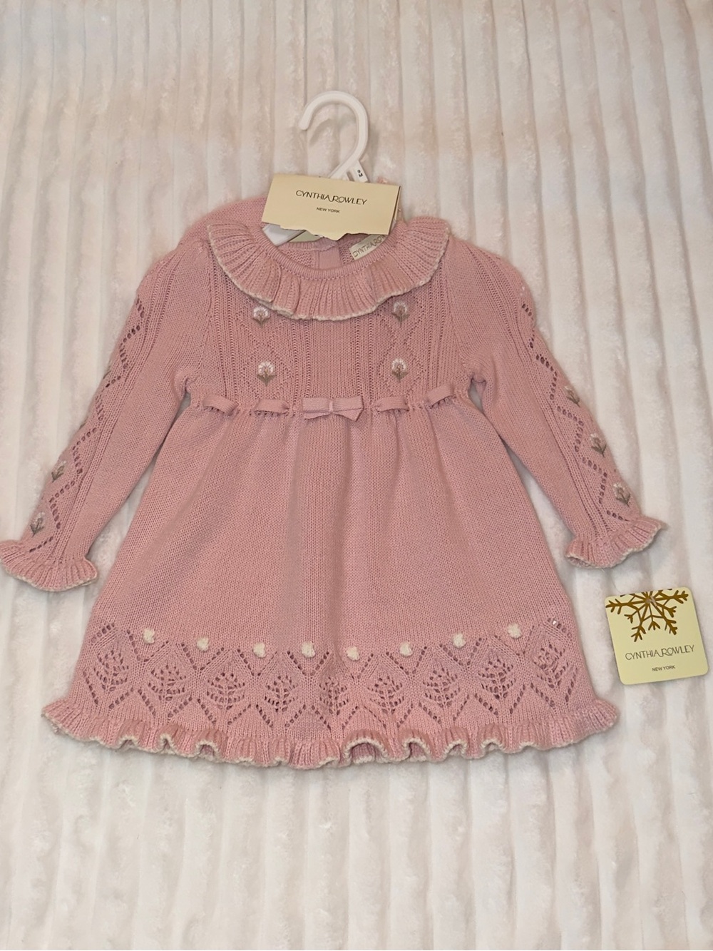 Cynthia Rowley Soft Pink Knit Baby Dress with Ruffle Neck